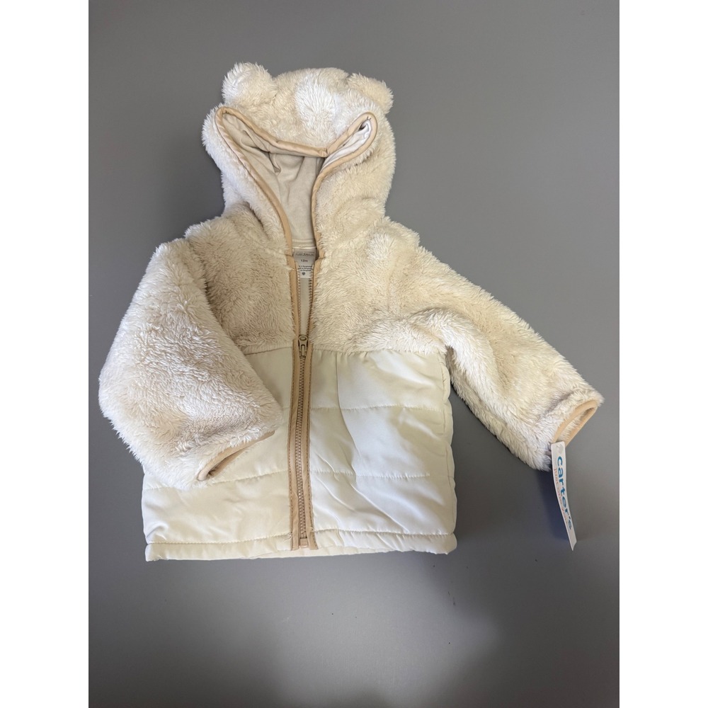Carters Just One You Baby Sherpa Puffer Jacket Bear Ears Cream 12M 1T471310 NWT